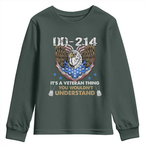DD-214 Its A Veteran Thing You Wouldnt Understand Youth Sweatshirt Patriotic American Eagle Military Pride Graphic TS02 Dark Forest Green Print Your Wear