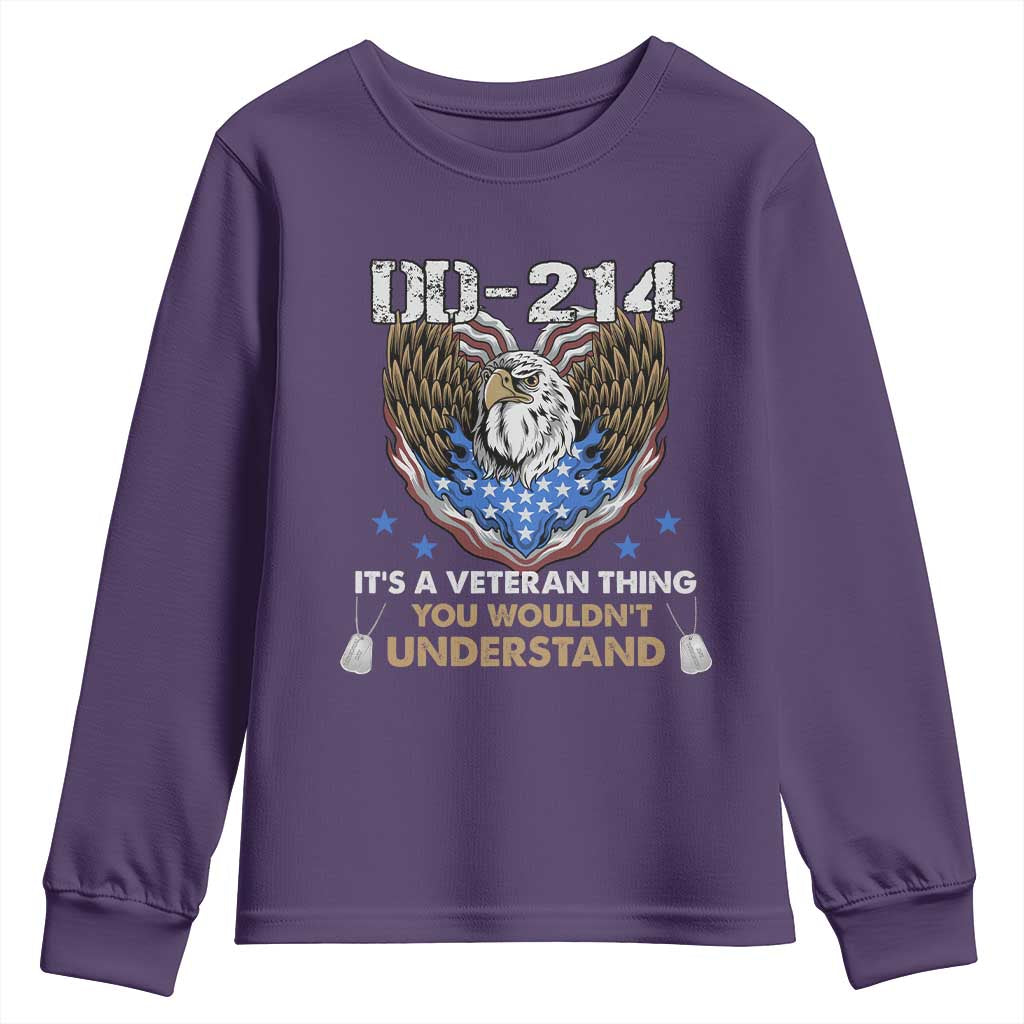 DD-214 Its A Veteran Thing You Wouldnt Understand Youth Sweatshirt Patriotic American Eagle Military Pride Graphic TS02 Purple Print Your Wear