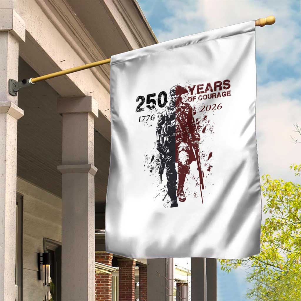 250 Years of Courage Commemorative Patriotic Soldier Garden Flag American Revolution to Modern Military 1776 to 2026 Semiquincentennial TS02 Print Your Wear