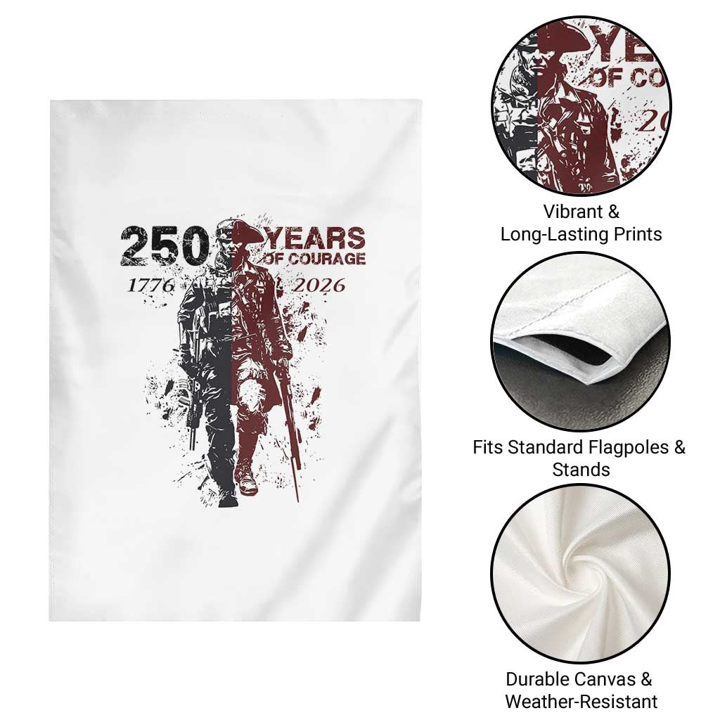 250 Years of Courage Commemorative Patriotic Soldier Garden Flag American Revolution to Modern Military 1776 to 2026 Semiquincentennial TS02 Print Your Wear