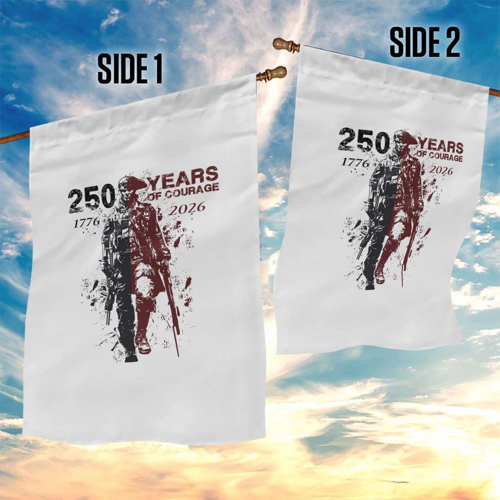 250 Years of Courage Commemorative Patriotic Soldier Garden Flag American Revolution to Modern Military 1776 to 2026 Semiquincentennial TS02 Print Your Wear