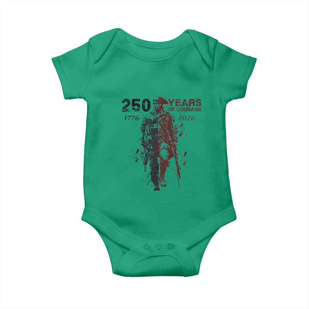 250 Years of Courage Commemorative Patriotic Soldier Baby Onesie American Revolution to Modern Military 1776 to 2026 Semiquincentennial TS02 Irish Green Print Your Wear