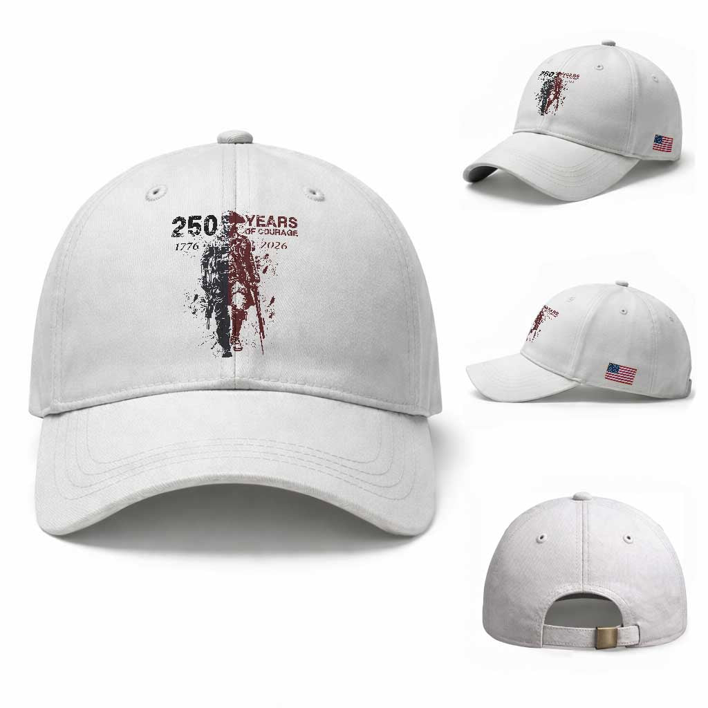 250 Years of Courage Commemorative Patriotic Soldier Baseball Cap American Revolution to Modern Military 1776 to 2026 Semiquincentennial TS02 Baseball Cap Universal Fit White Print Your Wear