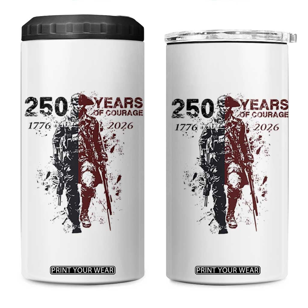 250 Years of Courage Commemorative Patriotic Soldier 4 in 1 Can Cooler Tumbler American Revolution to Modern Military 1776 to 2026 Semiquincentennial TS02 One Size: 16 oz White Print Your Wear