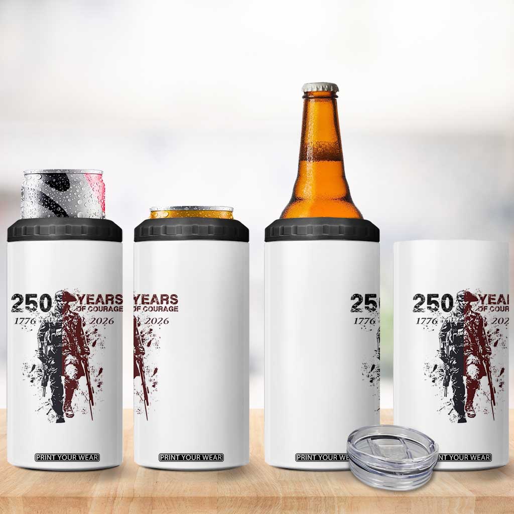 250 Years of Courage Commemorative Patriotic Soldier 4 in 1 Can Cooler Tumbler American Revolution to Modern Military 1776 to 2026 Semiquincentennial TS02 Print Your Wear