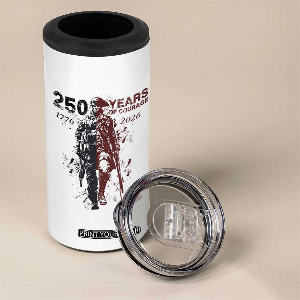 250 Years of Courage Commemorative Patriotic Soldier 4 in 1 Can Cooler Tumbler American Revolution to Modern Military 1776 to 2026 Semiquincentennial TS02 Print Your Wear