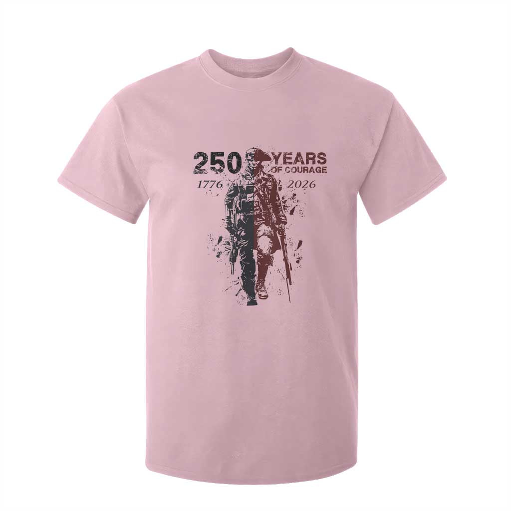 250 Years of Courage Commemorative Patriotic Soldier T Shirt For Kid American Revolution to Modern Military 1776 to 2026 Semiquincentennial TS02 Light Pink Print Your Wear