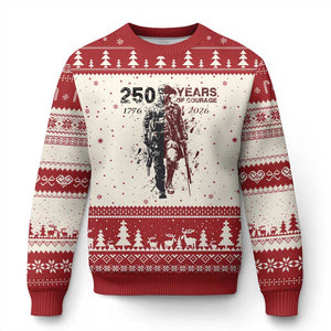 250 Years of Courage Commemorative Patriotic Soldier Ugly Christmas Sweater American Revolution to Modern Military 1776 to 2026 Semiquincentennial TS02 Beige Red Print Your Wear