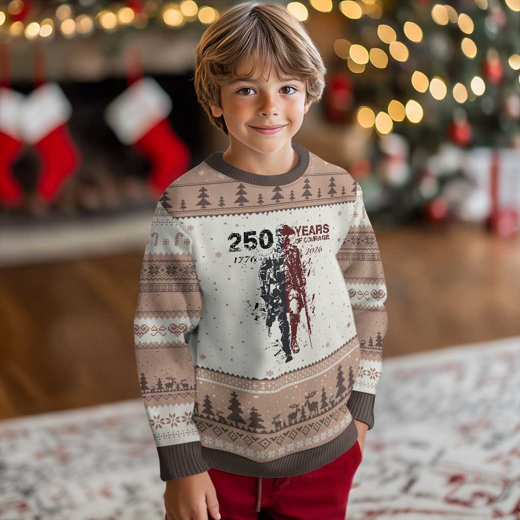 250 Years of Courage Commemorative Patriotic Soldier Ugly Christmas Sweater American Revolution to Modern Military 1776 to 2026 Semiquincentennial TS02 Mocha Mousse Print Your Wear