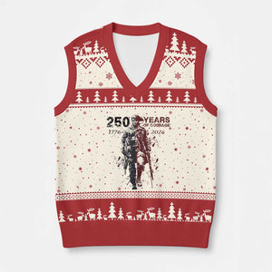 250 Years of Courage Commemorative Patriotic Soldier V-Neck Knit Sweater Vest American Revolution to Modern Military 1776 to 2026 Semiquincentennial TS02 Beige Red Print Your Wear