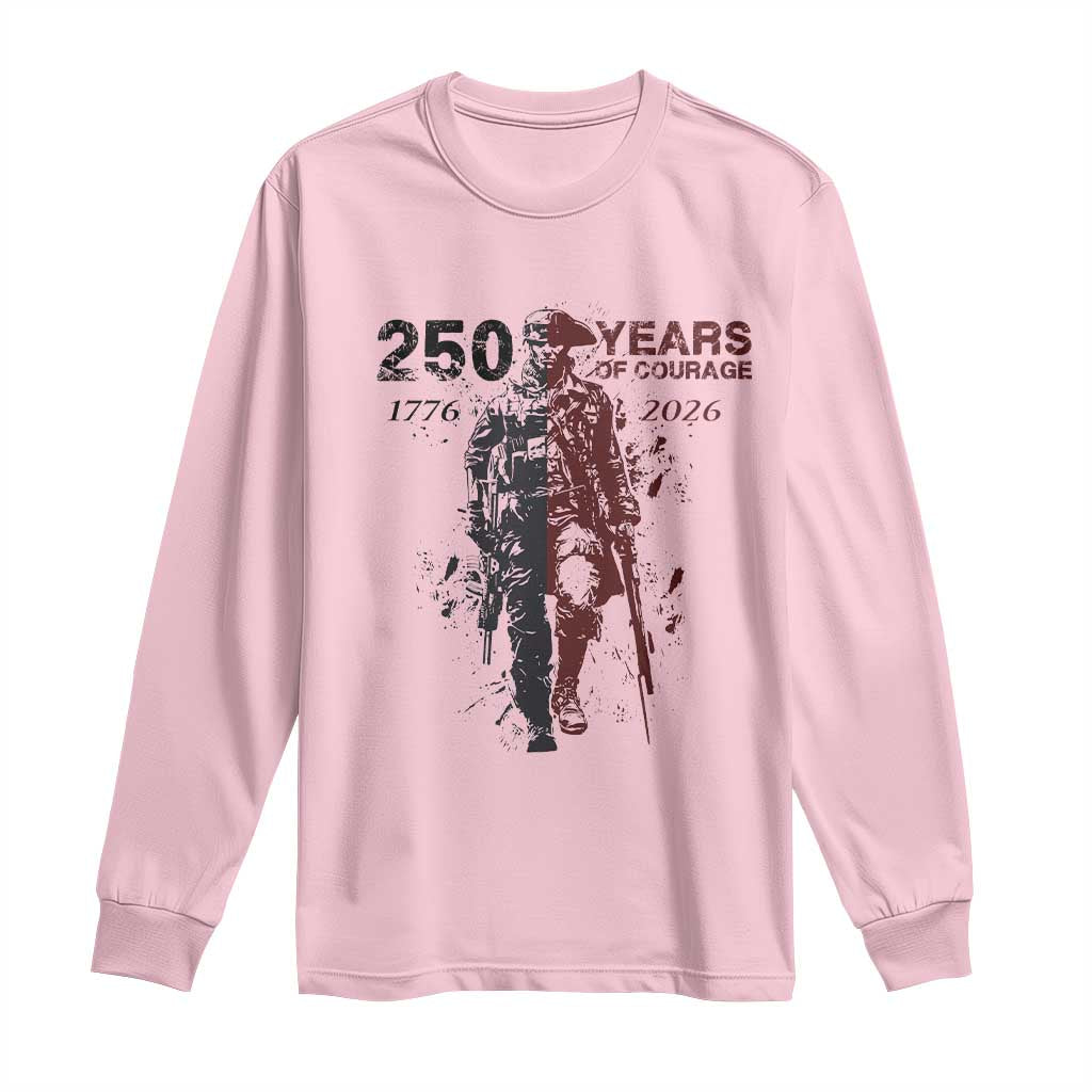250 Years of Courage Commemorative Patriotic Soldier Long Sleeve Shirt American Revolution to Modern Military 1776 to 2026 Semiquincentennial TS02 Light Pink Print Your Wear