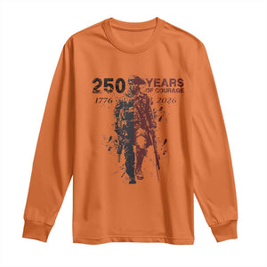 250 Years of Courage Commemorative Patriotic Soldier Long Sleeve Shirt American Revolution to Modern Military 1776 to 2026 Semiquincentennial TS02 Orange Print Your Wear