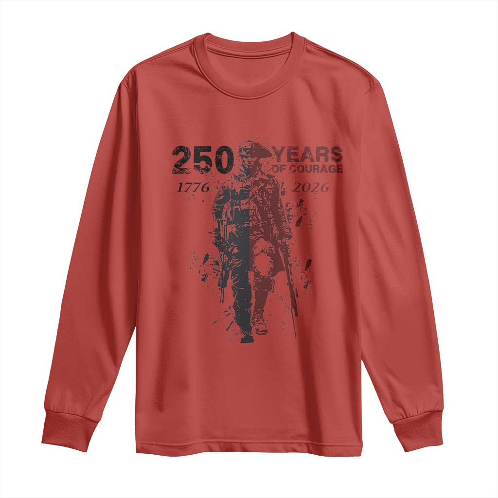 250 Years of Courage Commemorative Patriotic Soldier Long Sleeve Shirt American Revolution to Modern Military 1776 to 2026 Semiquincentennial TS02 Red Print Your Wear