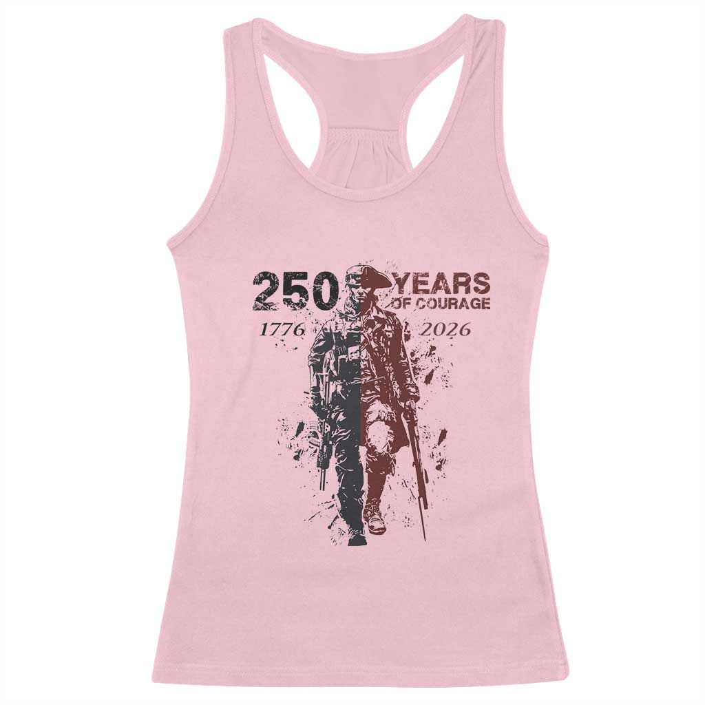250 Years of Courage Commemorative Patriotic Soldier Racerback Tank Top American Revolution to Modern Military 1776 to 2026 Semiquincentennial TS02 Light Pink Print Your Wear