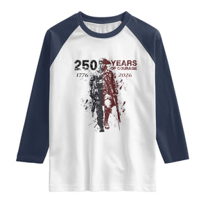 250 Years of Courage Commemorative Patriotic Soldier Raglan Shirt American Revolution to Modern Military 1776 to 2026 Semiquincentennial TS02 White Navy Print Your Wear