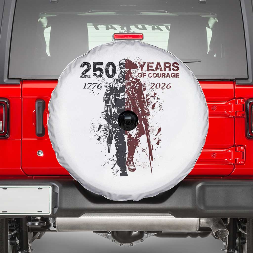 250 Years of Courage Commemorative Patriotic Soldier Spare Tire Cover American Revolution to Modern Military 1776 to 2026 Semiquincentennial TS02 White Print Your Wear