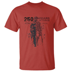 250 Years of Courage Commemorative Patriotic Soldier T Shirt American Revolution to Modern Military 1776 to 2026 Semiquincentennial TS02 Red Print Your Wear