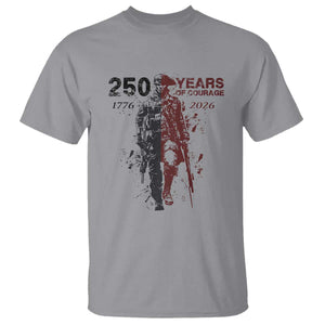 250 Years of Courage Commemorative Patriotic Soldier T Shirt American Revolution to Modern Military 1776 to 2026 Semiquincentennial TS02 Sport Gray Print Your Wear