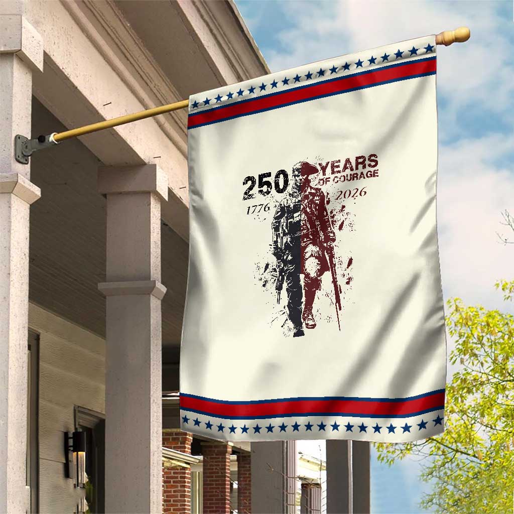 250 Years of Courage Commemorative Soldier Patriotic Garden Flag American Revolution to Modern Military 1776 to 2026 Semiquincentennial