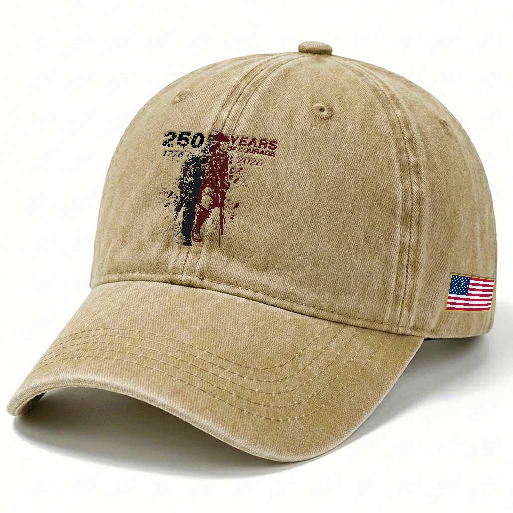 250 Years of Courage Commemorative Patriotic Soldier Washed Cotton Baseball Cap American Revolution to Modern Military 1776 to 2026 Semiquincentennial TS02 Print Your Wear
