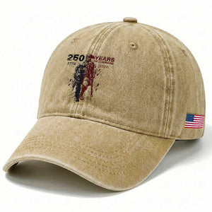 250 Years of Courage Commemorative Patriotic Soldier Washed Cotton Baseball Cap American Revolution to Modern Military 1776 to 2026 Semiquincentennial TS02 Print Your Wear