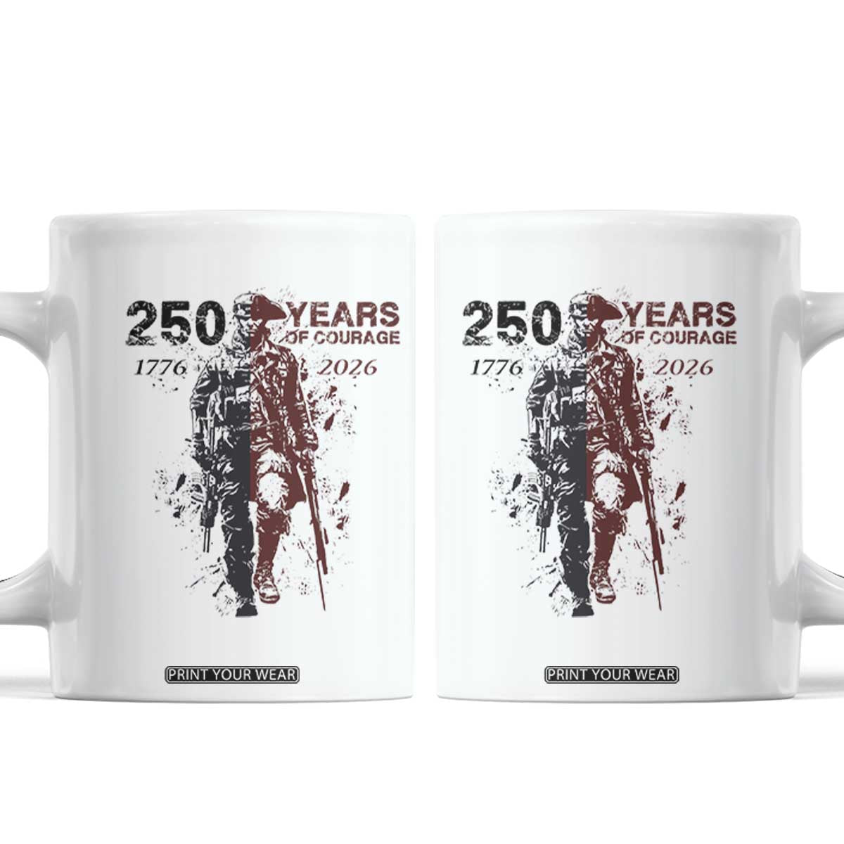 250 Years of Courage Commemorative Patriotic Soldier Coffee Mug American Revolution to Modern Military 1776 to 2026 Semiquincentennial