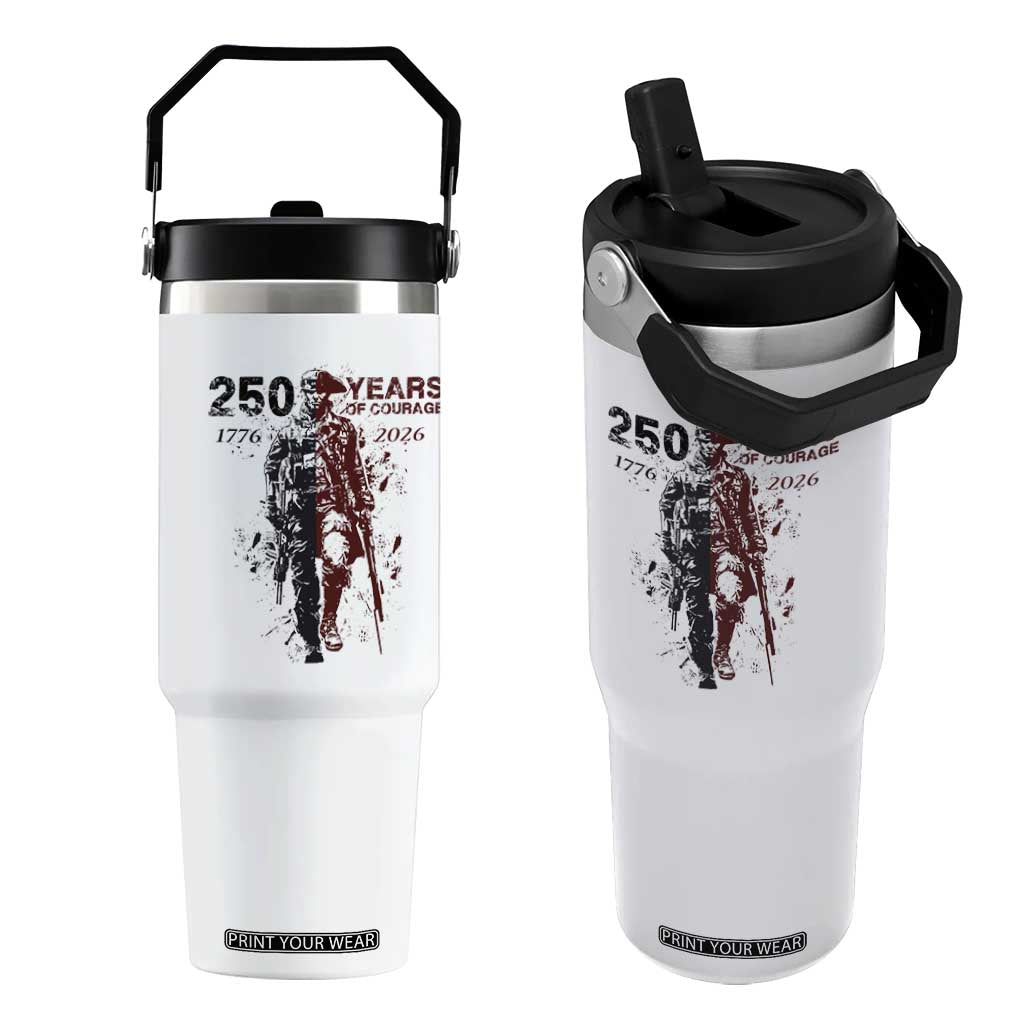 250 Years of Courage Commemorative Patriotic Soldier Flip Straw Tumbler American Revolution to Modern Military 1776 to 2026 Semiquincentennial TS02 One Size: 30 oz White Print Your Wear