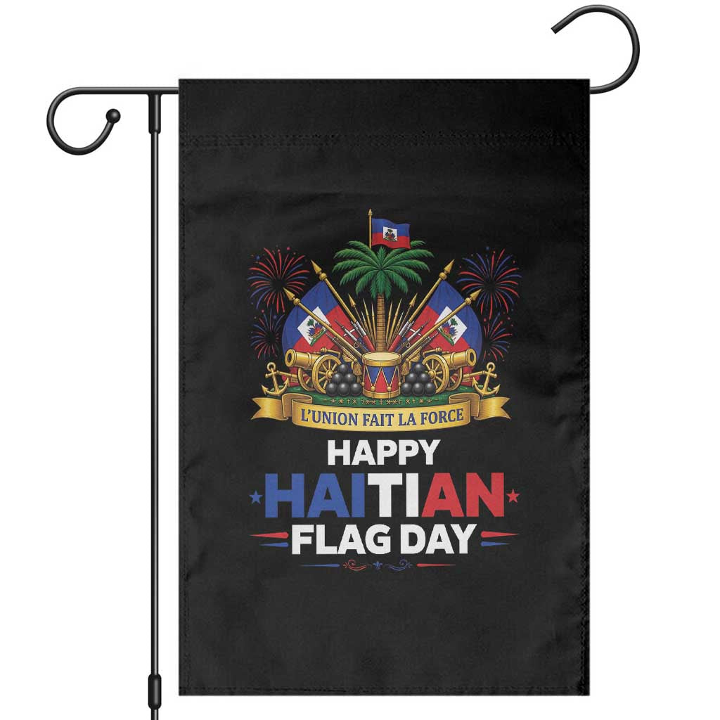Happy Haitian Flag Day May 18 Heritage Celebration Garden Flag L'Union Fait La Force Coat Of Arms Fireworks TS02 Black Print Your Wear