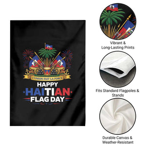 Happy Haitian Flag Day May 18 Heritage Celebration Garden Flag L'Union Fait La Force Coat Of Arms Fireworks