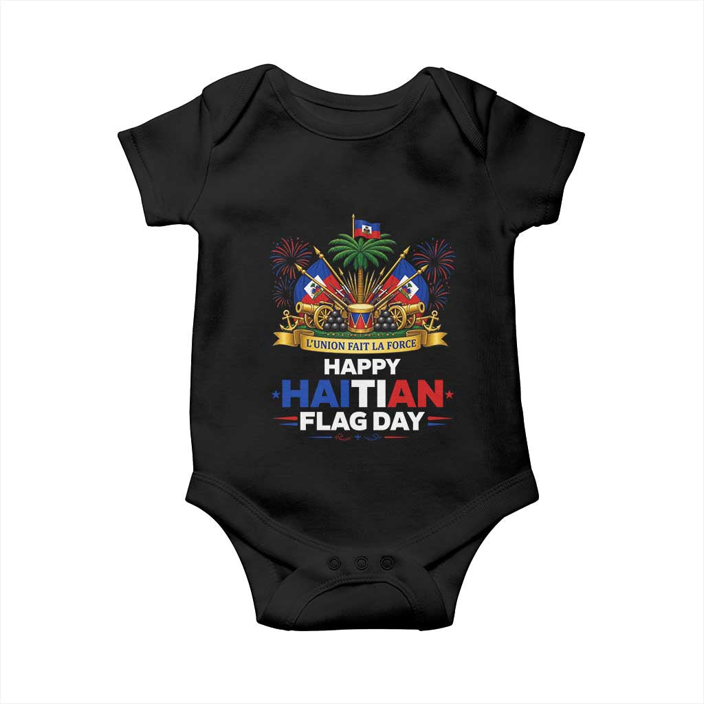 Happy Haitian Flag Day May 18 Heritage Celebration Baby Onesie L'Union Fait La Force Coat Of Arms Fireworks TS02 Black Print Your Wear