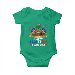 Happy Haitian Flag Day May 18 Heritage Celebration Baby Onesie L'Union Fait La Force Coat Of Arms Fireworks