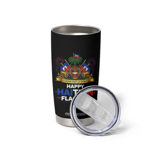 Happy Haitian Flag Day May 18 Heritage Celebration Tumbler Cup L'Union Fait La Force Coat Of Arms Fireworks