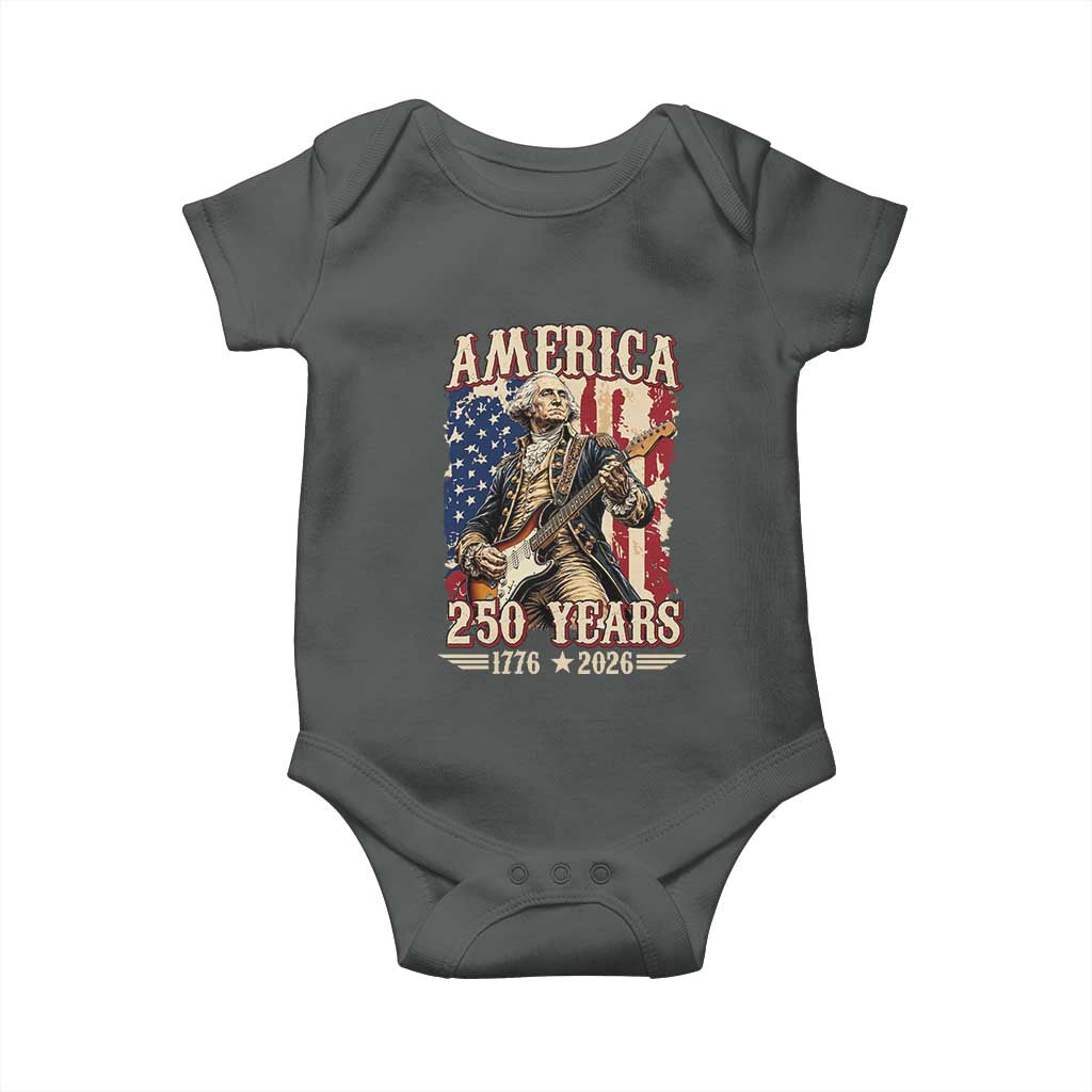 America 250 Years George Washington Rock Star Baby Onesie Funny Electric Guitar Player Vintage American Flag 1776 to 2026 Semiquincentennial TS02 Dark Heather Print Your Wear