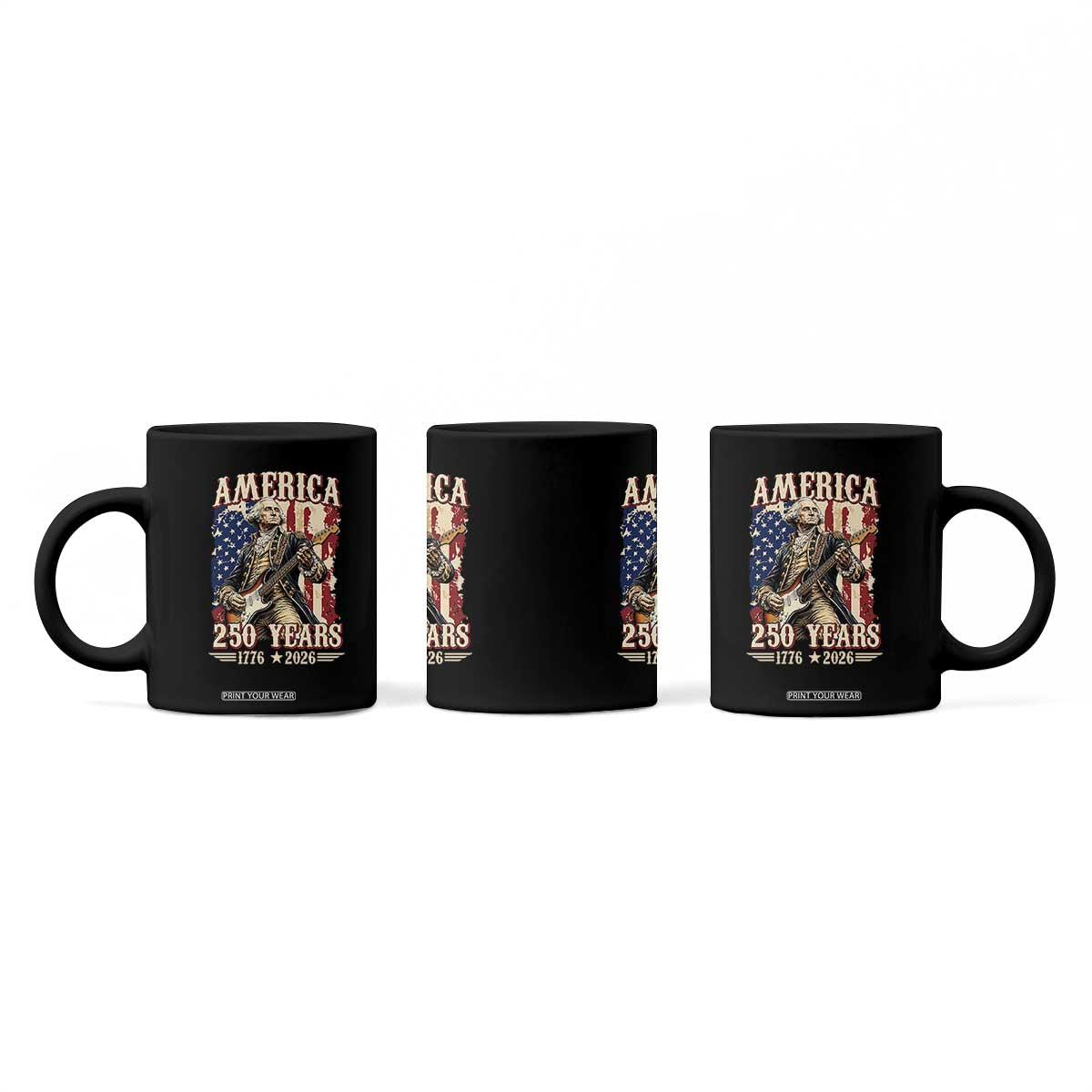 America 250 Years George Washington Rock Star Coffee Mug Funny Electric Guitar Player Vintage American Flag 1776 to 2026 Semiquincentennial TS02 Print Your Wear