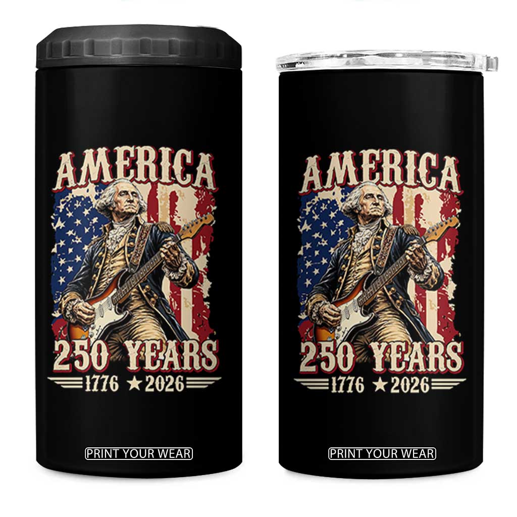America 250 Years George Washington Rock Star 4 in 1 Can Cooler Tumbler Funny Electric Guitar Player Vintage American Flag 1776 to 2026 Semiquincentennial TS02 One Size: 16 oz Black Print Your Wear
