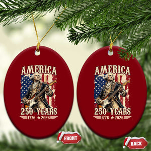 America 250 Years George Washington Rock Star Ceramic Ornament Funny Electric Guitar Player Vintage American Flag 1776 to 2026 Semiquincentennial TS02 Print Your Wear