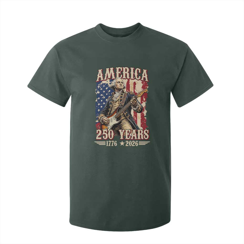 America 250 Years George Washington Rock Star T Shirt For Kid Funny Electric Guitar Player Vintage American Flag 1776 to 2026 Semiquincentennial TS02 Dark Forest Green Print Your Wear