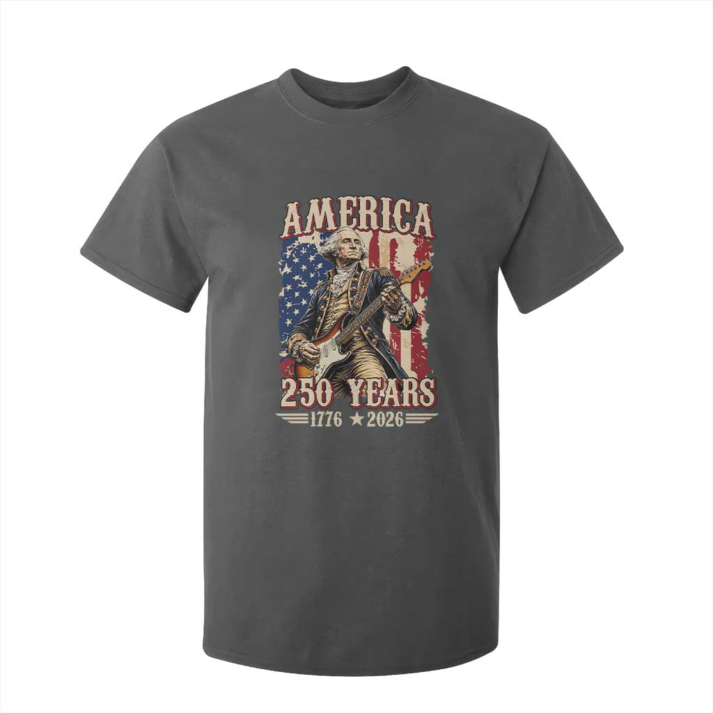 America 250 Years George Washington Rock Star T Shirt For Kid Funny Electric Guitar Player Vintage American Flag 1776 to 2026 Semiquincentennial TS02 Dark Heather Print Your Wear