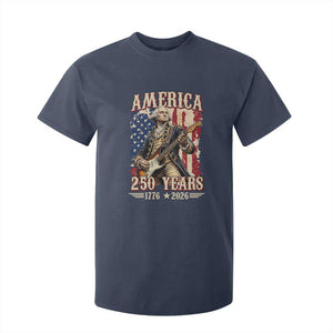 America 250 Years George Washington Rock Star T Shirt For Kid Funny Electric Guitar Player Vintage American Flag 1776 to 2026 Semiquincentennial TS02 Navy Print Your Wear