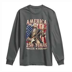 America 250 Years George Washington Rock Star Long Sleeve Shirt Funny Electric Guitar Player Vintage American Flag 1776 to 2026 Semiquincentennial TS02 Dark Heather Print Your Wear