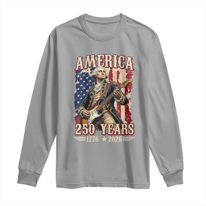 America 250 Years George Washington Rock Star Long Sleeve Shirt Funny Electric Guitar Player Vintage American Flag 1776 to 2026 Semiquincentennial TS02 Sport Gray Print Your Wear