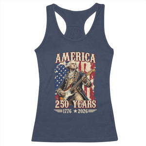 America 250 Years George Washington Rock Star Racerback Tank Top Funny Electric Guitar Player Vintage American Flag 1776 to 2026 Semiquincentennial TS02 Navy Print Your Wear