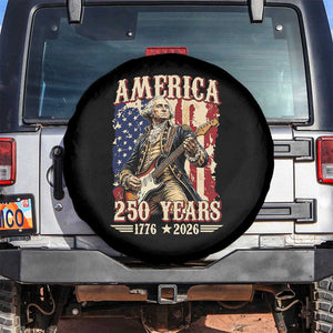 America 250 Years George Washington Rock Star Spare Tire Cover Funny Electric Guitar Player Vintage American Flag 1776 to 2026 Semiquincentennial TS02 No hole Black Print Your Wear