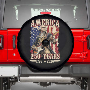 America 250 Years George Washington Rock Star Spare Tire Cover Funny Electric Guitar Player Vintage American Flag 1776 to 2026 Semiquincentennial TS02 Black Print Your Wear
