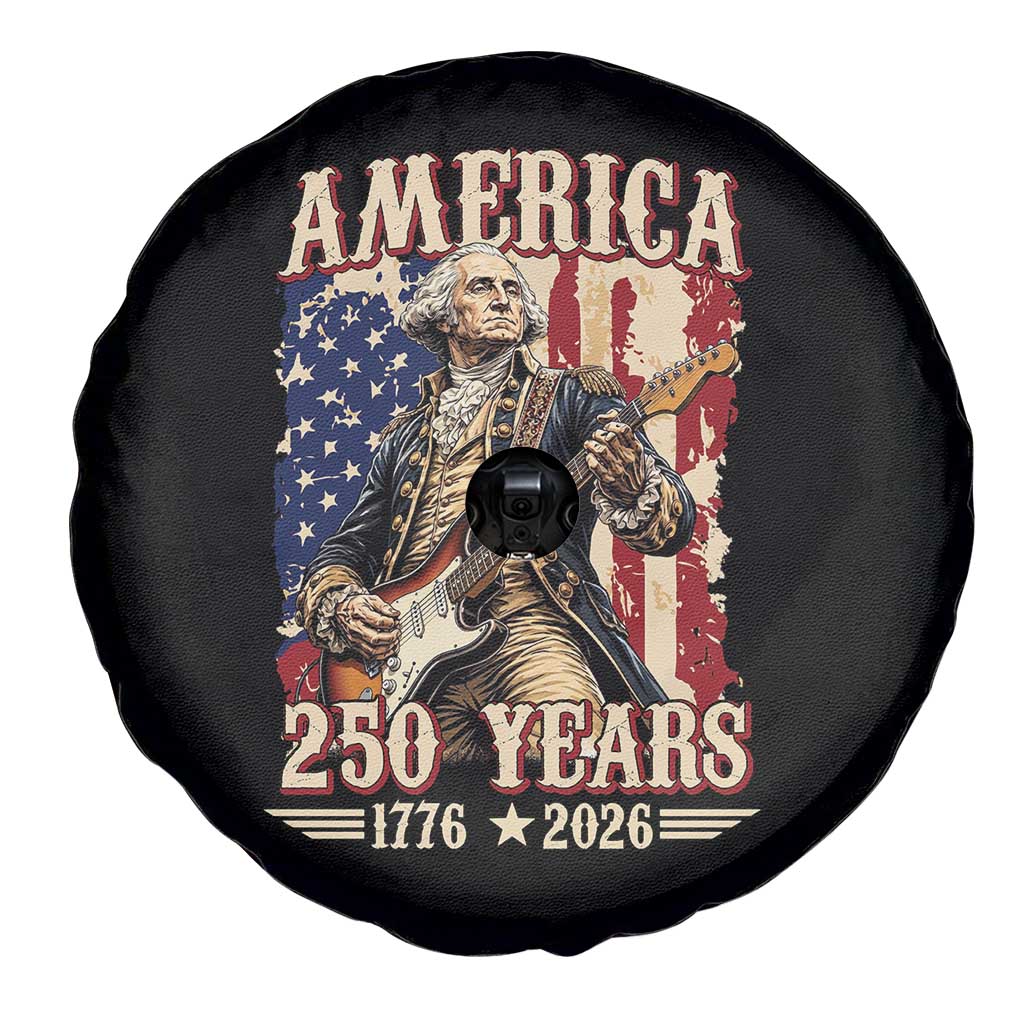 America 250 Years George Washington Rock Star Spare Tire Cover Funny Electric Guitar Player Vintage American Flag 1776 to 2026 Semiquincentennial TS02 Print Your Wear