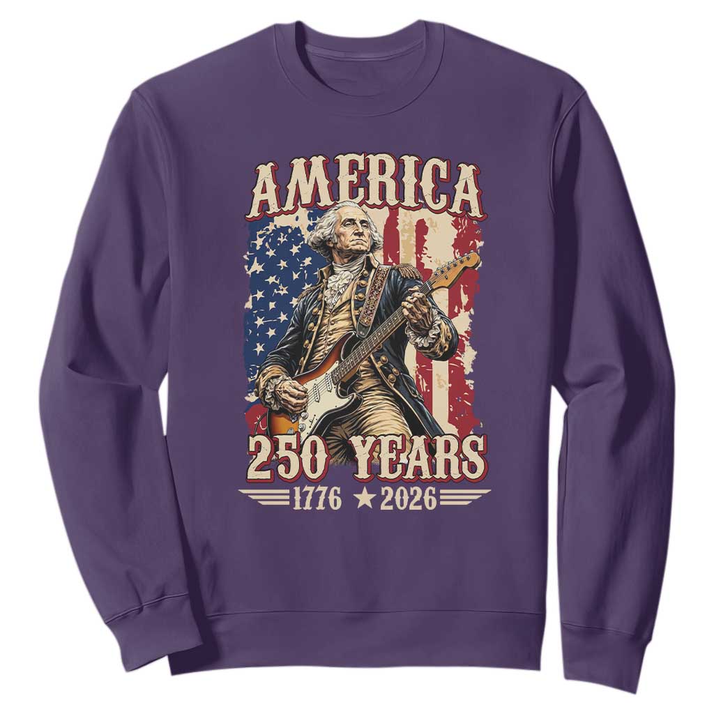 America 250 Years George Washington Rock Star Sweatshirt Funny Electric Guitar Player Vintage American Flag 1776 to 2026 Semiquincentennial TS02 Purple Print Your Wear