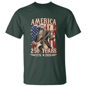 America 250 Years George Washington Rock Star T Shirt Funny Electric Guitar Player Vintage American Flag 1776 to 2026 Semiquincentennial TS02 Dark Forest Green Print Your Wear