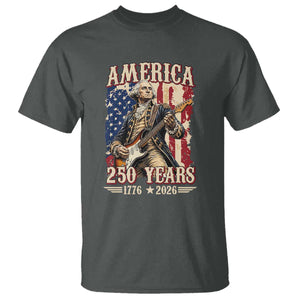 America 250 Years George Washington Rock Star T Shirt Funny Electric Guitar Player Vintage American Flag 1776 to 2026 Semiquincentennial TS02 Dark Heather Print Your Wear