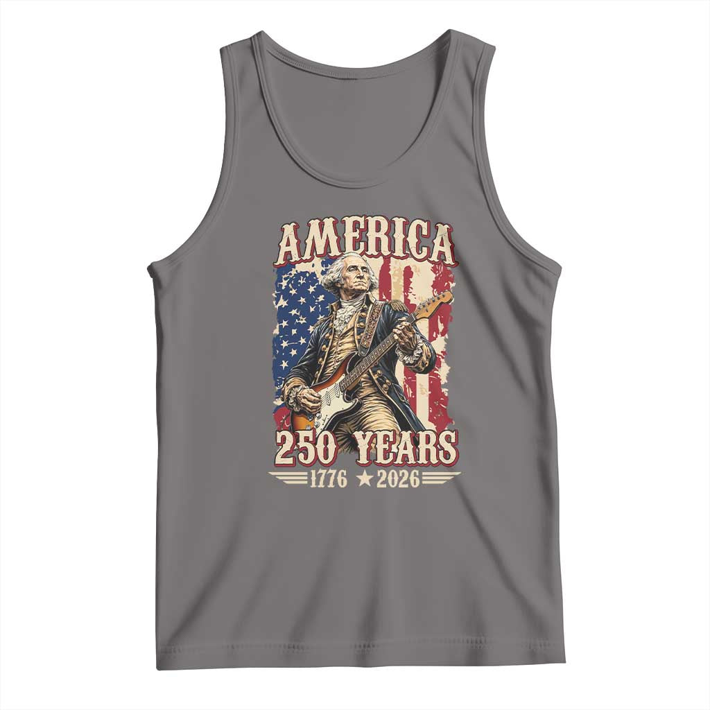 America 250 Years George Washington Rock Star Tank Top Funny Electric Guitar Player Vintage American Flag 1776 to 2026 Semiquincentennial TS02 Deep Heather Print Your Wear