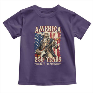 America 250 Years George Washington Rock Star Toddler T Shirt Funny Electric Guitar Player Vintage American Flag 1776 to 2026 Semiquincentennial TS02 Purple Print Your Wear